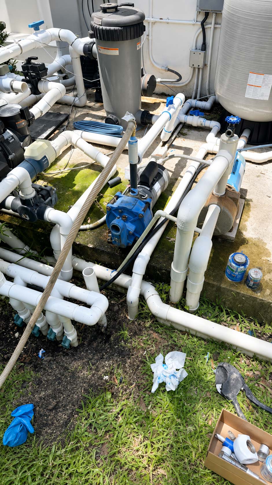 Cutler Bay Plumbing completing an outdoor pipe repair beside a South Florida home